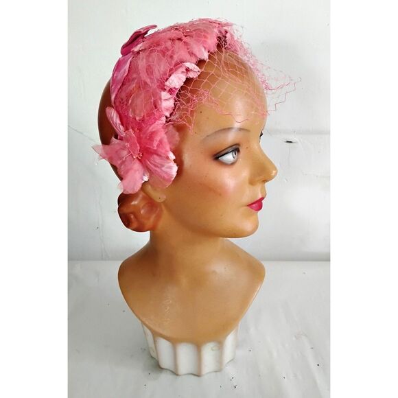 50s 60s Vintage Pink Floral Headband Style Hat - Picture 3 of 4